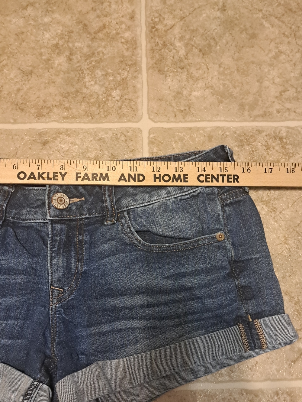 Express Dark Blue Denim Rolled Hem Shorts - Picture 5 of 10